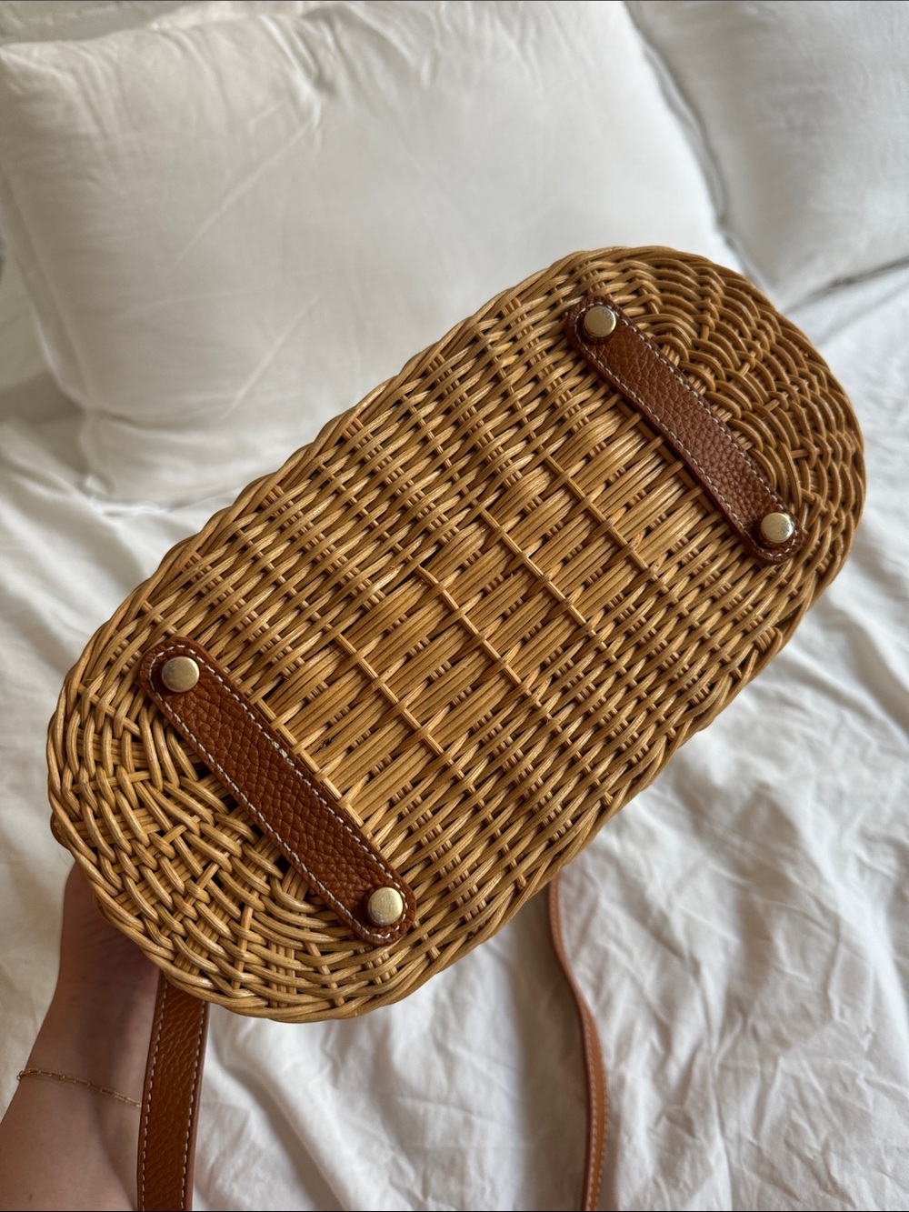 J. McLaughlin Wicker Rattan Handbag with Bamboo Handles - Picture 5 of 6